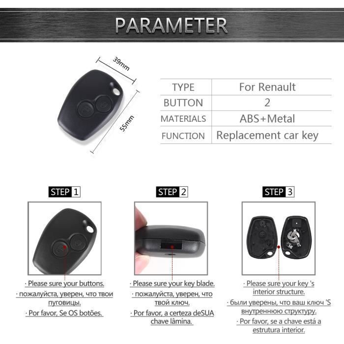 Energy01 2 BOUTONS COQUE CLE compatible RENAULT MEGANE MODUS ESPACE LAGUNA DUSTER LOGAN DACIA SANDERO FLUENCE CLIO KANGOO