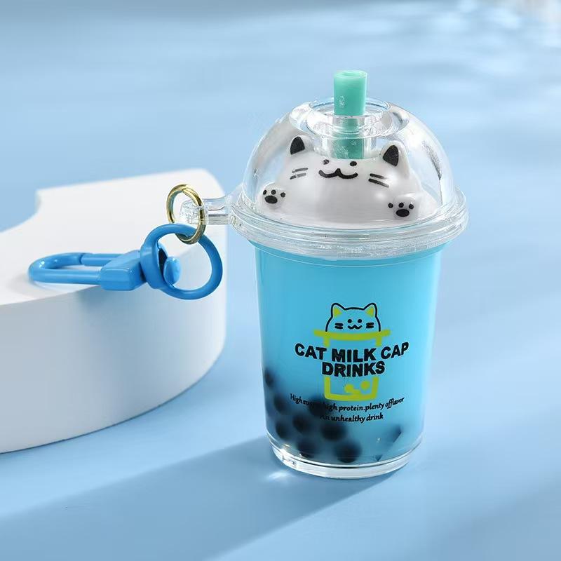 Creative And Cute Milk Tea Cups, Cat's Pearl Milk Tea Keychains, Internet-famous Sand Bottles, Car Key Chains, Bag Pendants