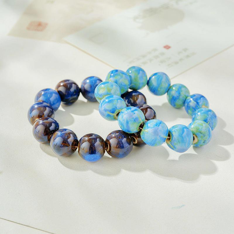 Vintage Porzellan Keramik Perlen Strang Armband für Frauen Klassischer Eleganter Schmuck für Hochzeiten Tägliche Accessoires
