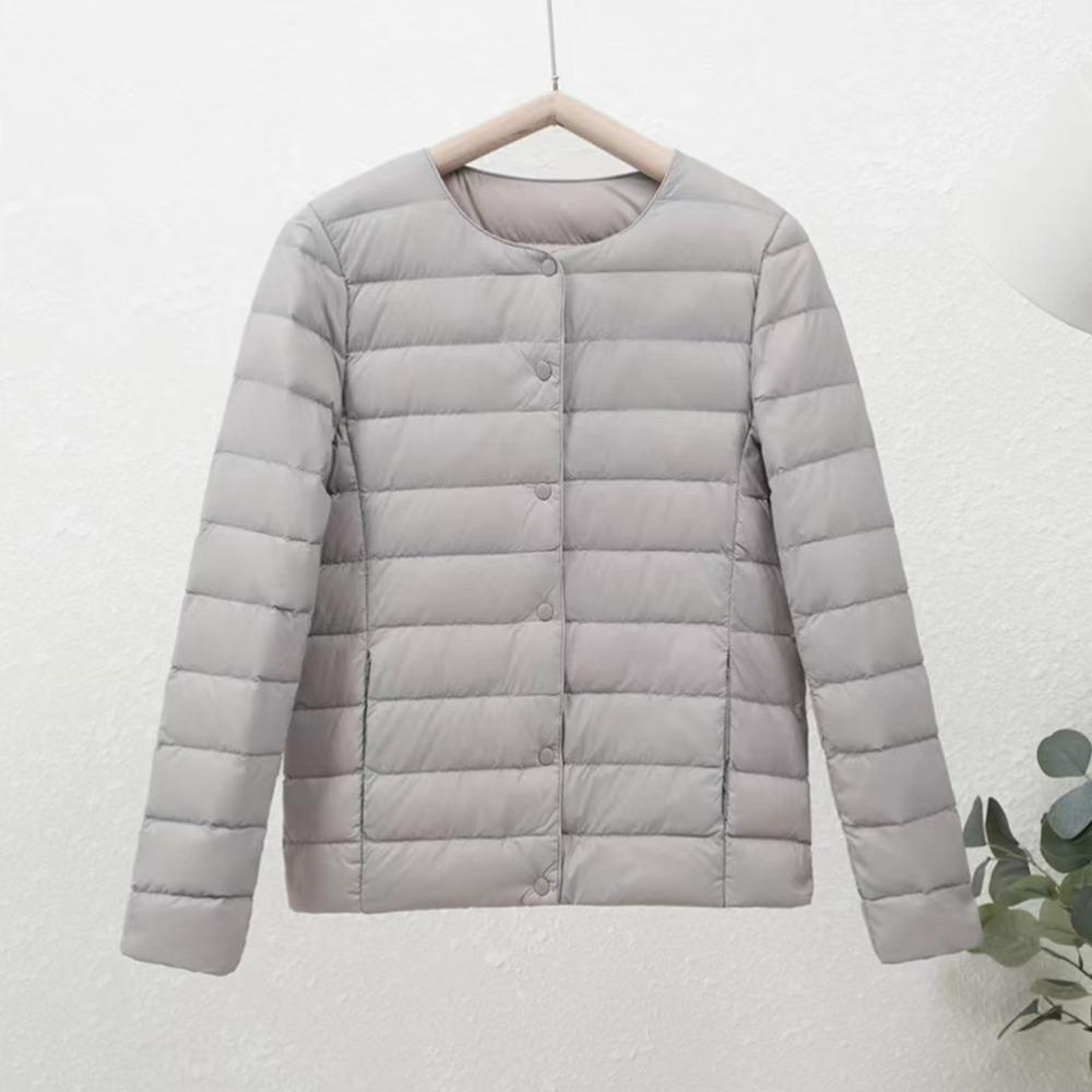 Women's Crew Neck Long Sleeve Slim Fit Lightweight Puffer Coat Short Down Jacket