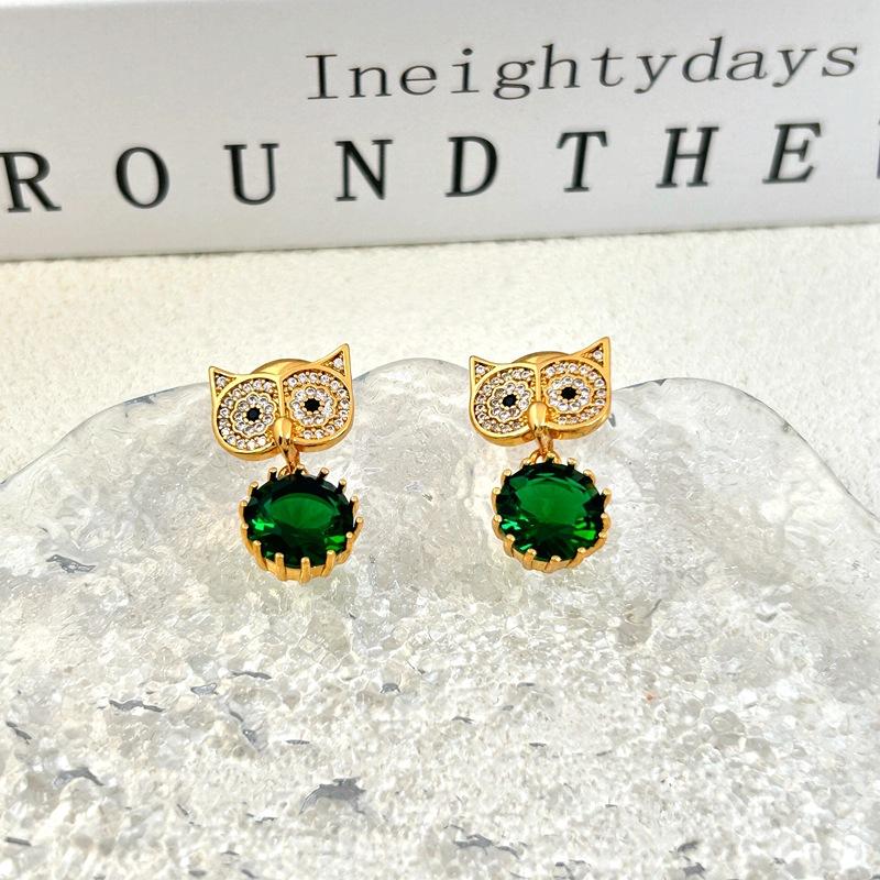 Manufacturer S Supply Fashion Personalized Owl Shape Full Diamond Earrings In Stock зелёный