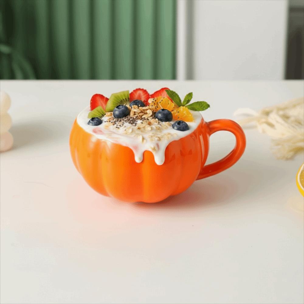 with Spoon and Lid Halloween Cartoon Pumpkin Mug Ceramic Drinking Cup Cute Milk Cup  Pudding