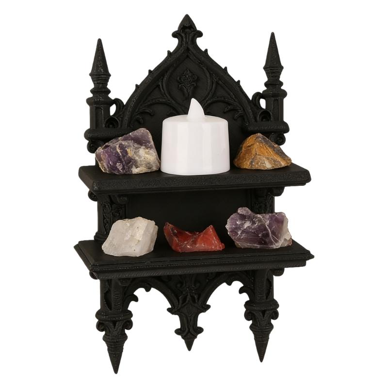 Sturdy Gothic Double Wall Mount Shelf For Heavy Books And Plant Strong Plastic Construction Easy To Assemble Rack