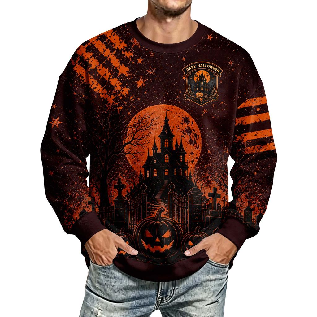 Men's Halloween Print Long Sleeve Neck Sweatshirt for Casual Sport