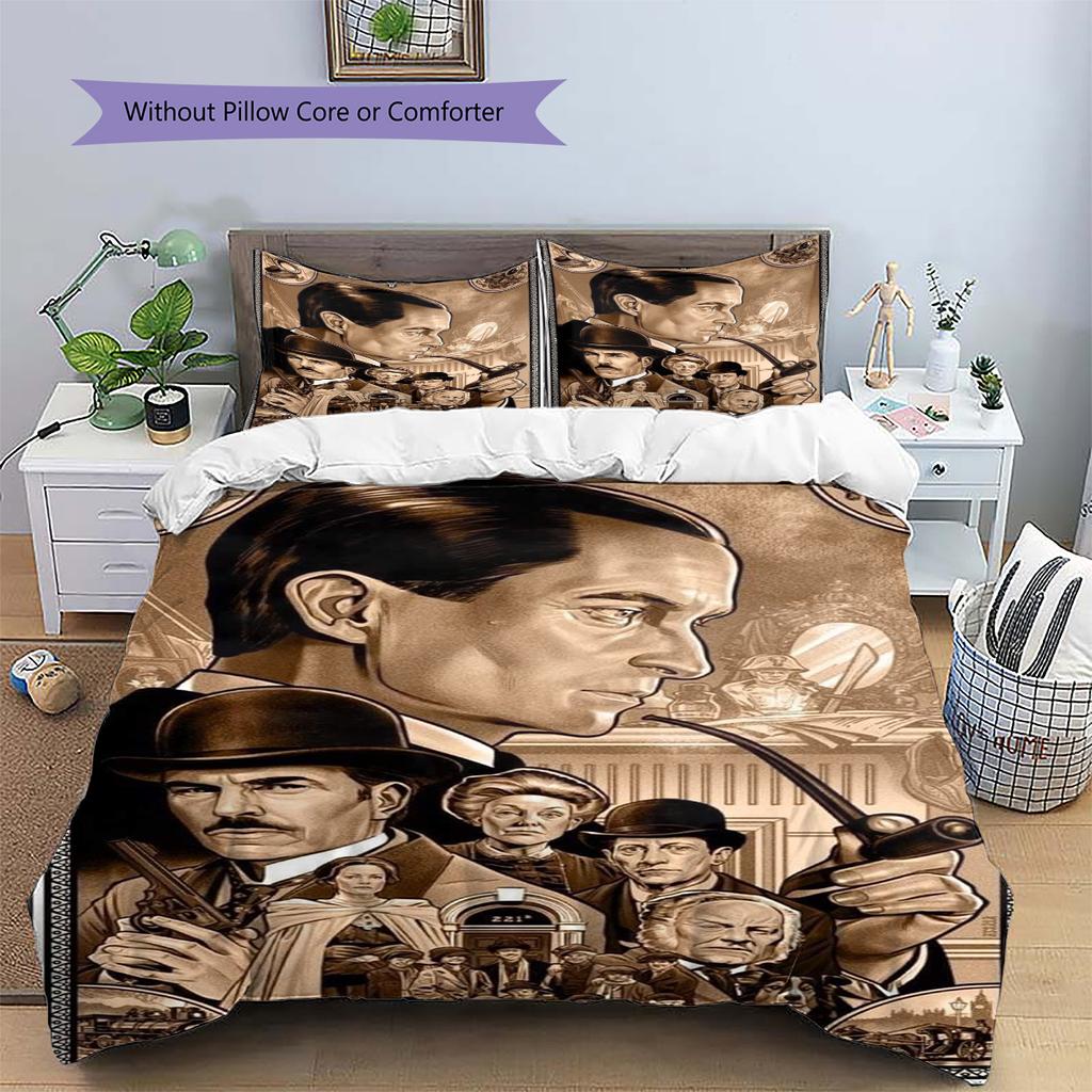 Sherlock Pattern Bedding Set Quilt Cover Pillowcase Home Decor Gift (1 * duvet cover + 2 * pillowcase, without core)