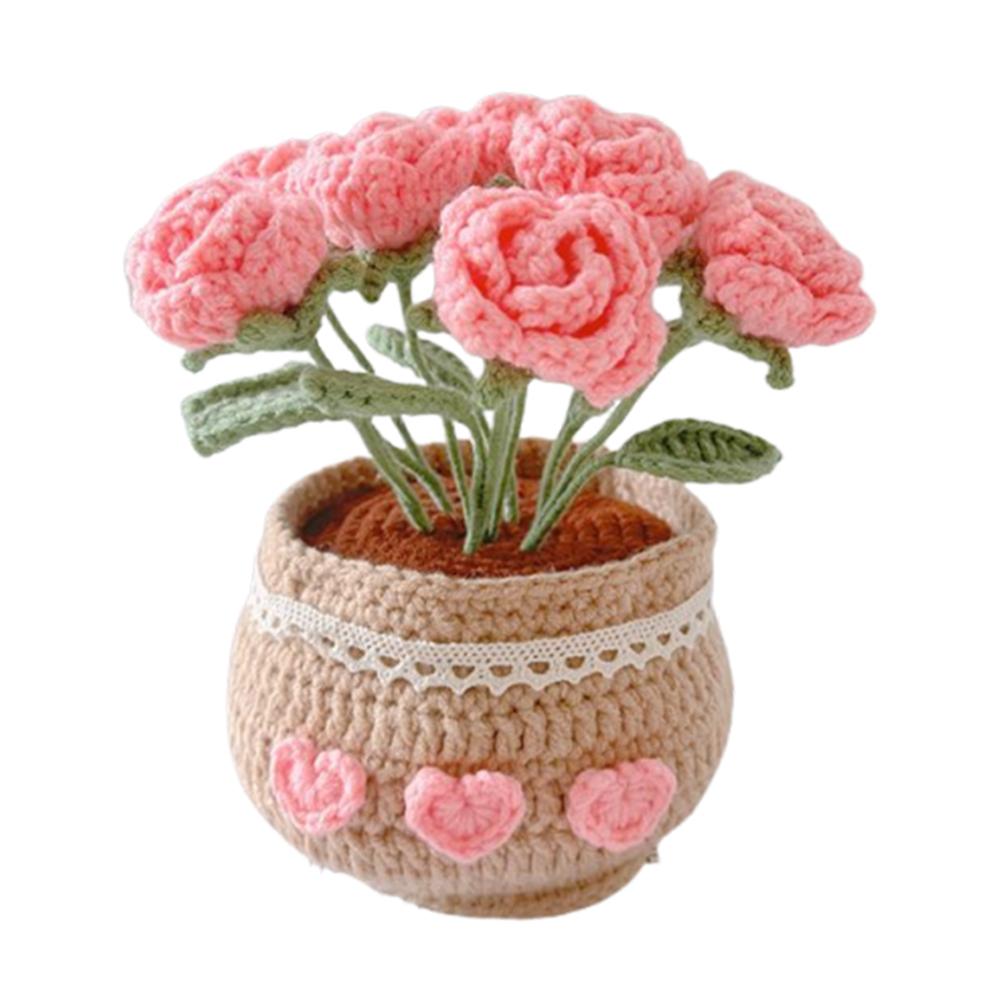 DIY Flower Potted Crochet Kit with Video Tutorials Hand-Knitted Cute Plant Wear Resist for Home Room Decor Desktop Ornament