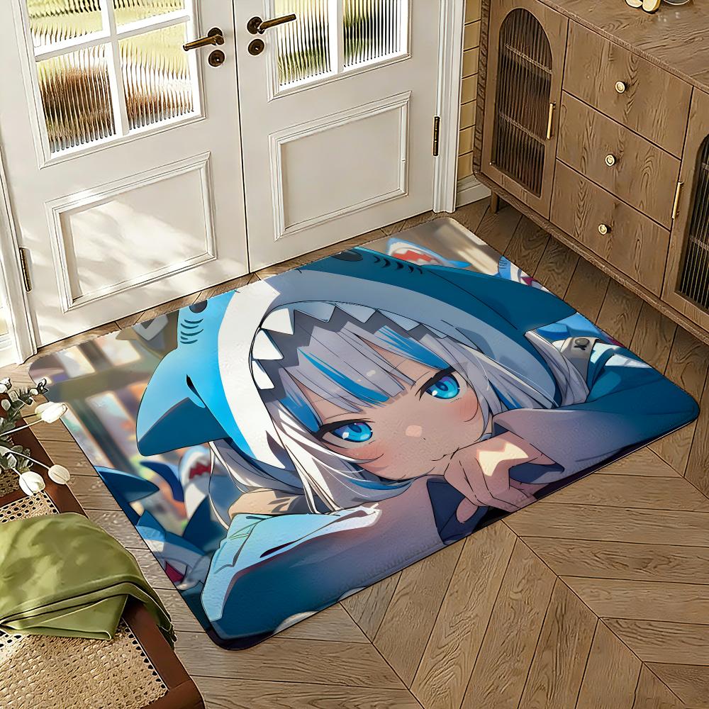 Anime G-Gawr G-Gura Floor Mat Soft Thickened Absorbent Non-Slip Bedroom Living Room Door Mat Home Decor Flannel Rugs