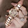Rhinestone Sunflower Mechanical Watch for Women Stainless Steel Wristwatch