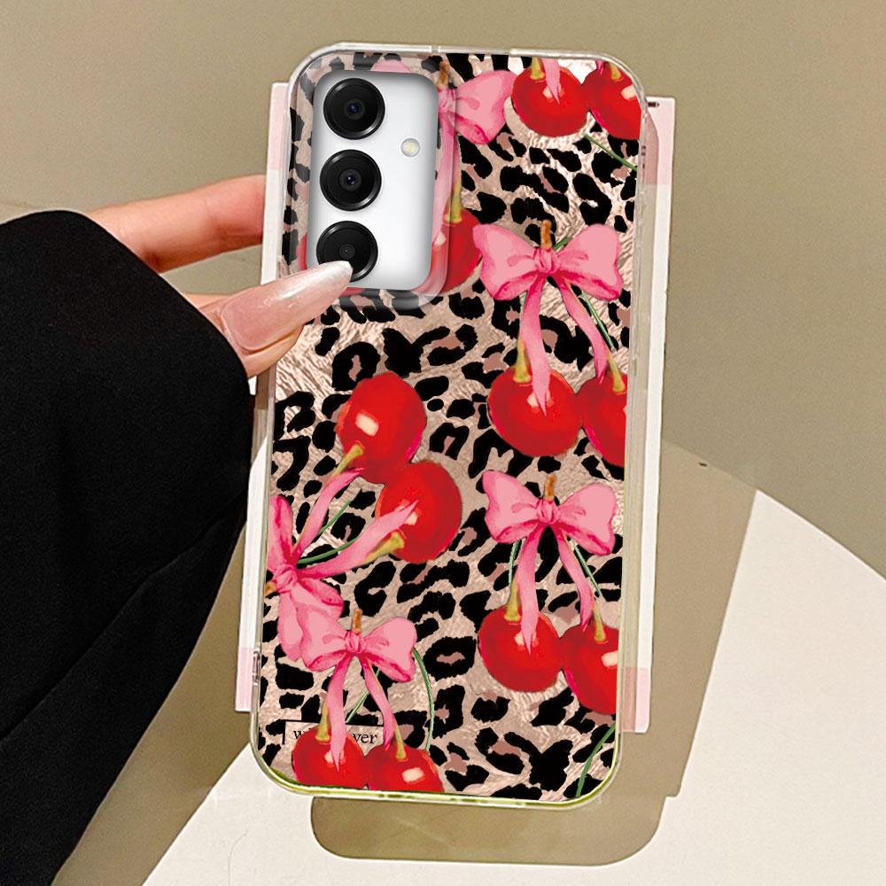 

Чехол для телефона с леопардовым принтом и вишнями для Samsung Galaxy A55 A07 A17 A56 A36 A26 A16 A53 A06 A14 A24 A34 A54 A15 A25 A35 A12 A32 Samsung Galaxy A35 5G белый