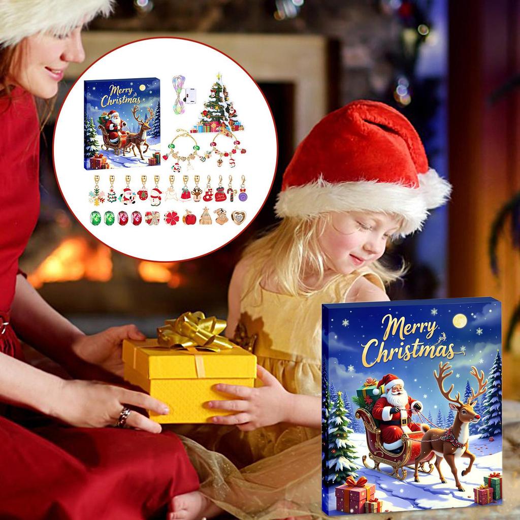 2025 Christmas Advent Calendar Jewelry Bracelet Gift Box 24-Days Handmade Countdown Jewelry Making Kit For Holiday Vacation