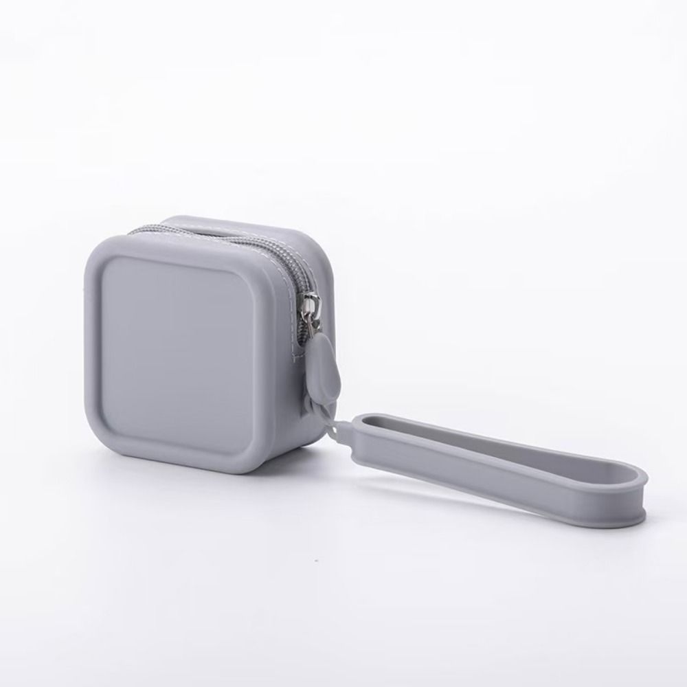 Fashion Solid Color Coin Purse Square with Zipper Storage Bag with Handle Silicone Makeup Bag Multi-Purpose Use