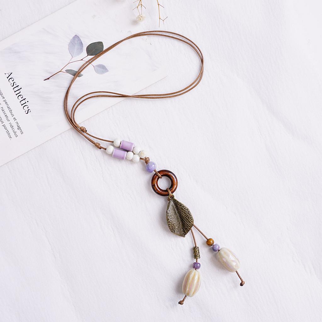 New Accessories Ceramic Necklace Ethnic Style Long Fringed Sweater Chain Simple Versatile