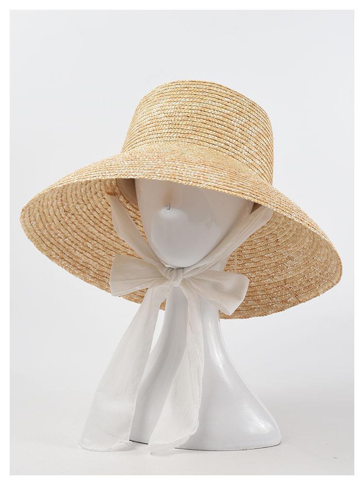 2025 Summer New French Strap Natural Wheat Straw Hat for Women Seaside Vacation Big Eaves Sunshade Sun Hat Female Modeling Hat