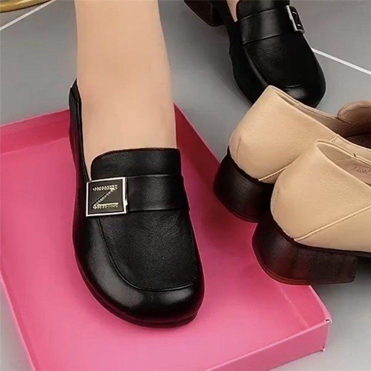 New Low-heeled Soft Leather Autumn Soft Leather Soft Sole Round Head Deep-mouth Flat-heeled Single Shoes