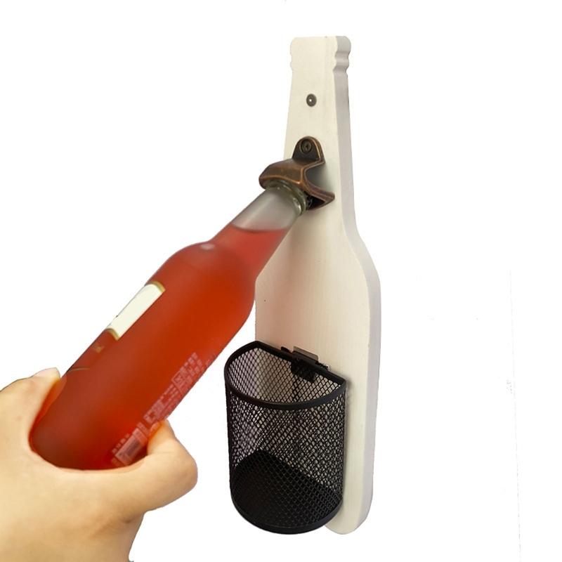 Wandmontierter Holz-Bierflaschenöffner mit integriertem Kapselheber und Flaschenverschlussentferner für Küche und Außenbereich