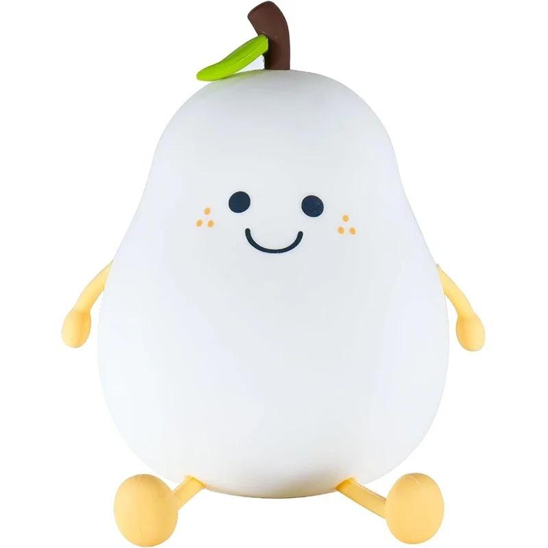 

LED Cute Pear Night Light Dimmable Nursery Pear Lamps Super Squishy Silicone USB Rechargeable Touch Control 7 Colors Night Lamp Christmas Decorations 1PC