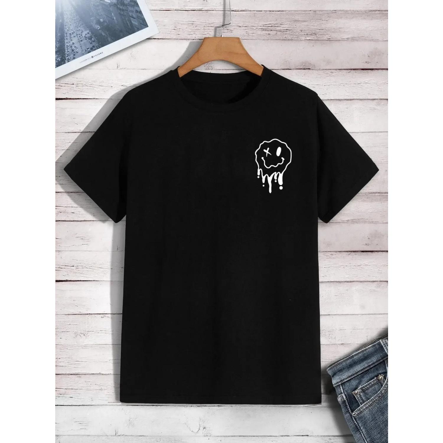 

A Funny Smile Face That Is about To Melt Printed Tshirt Men Women s T-shirt Fashion T-Shirt Summer Clothes Loose Casual Tees S чёрный