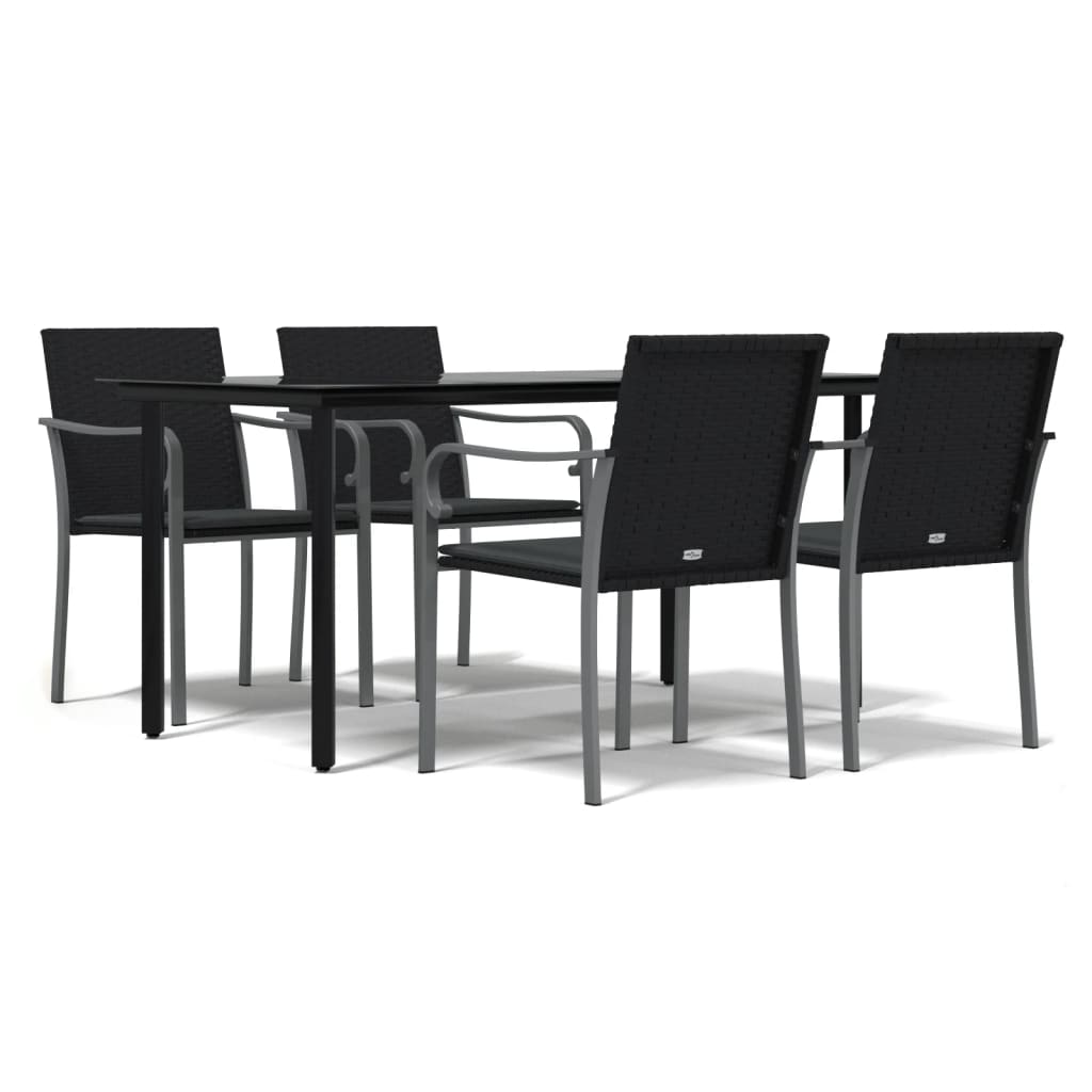 vidaXL 5 Pcs. Garden Dining Set with Cushions Poly Rattan and Steel