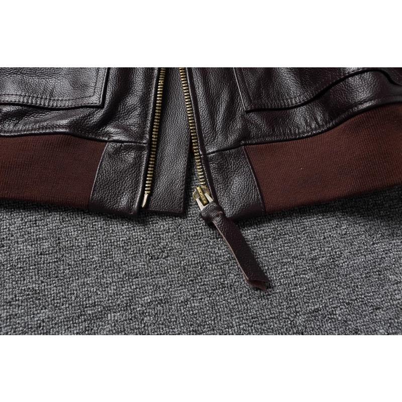 Chinese Size Vintage Brown First Layer Cowhide High Waisted Men Leather Jacket 45P Flight Coat Lapel Short Leather Jackets Pilot Jacket