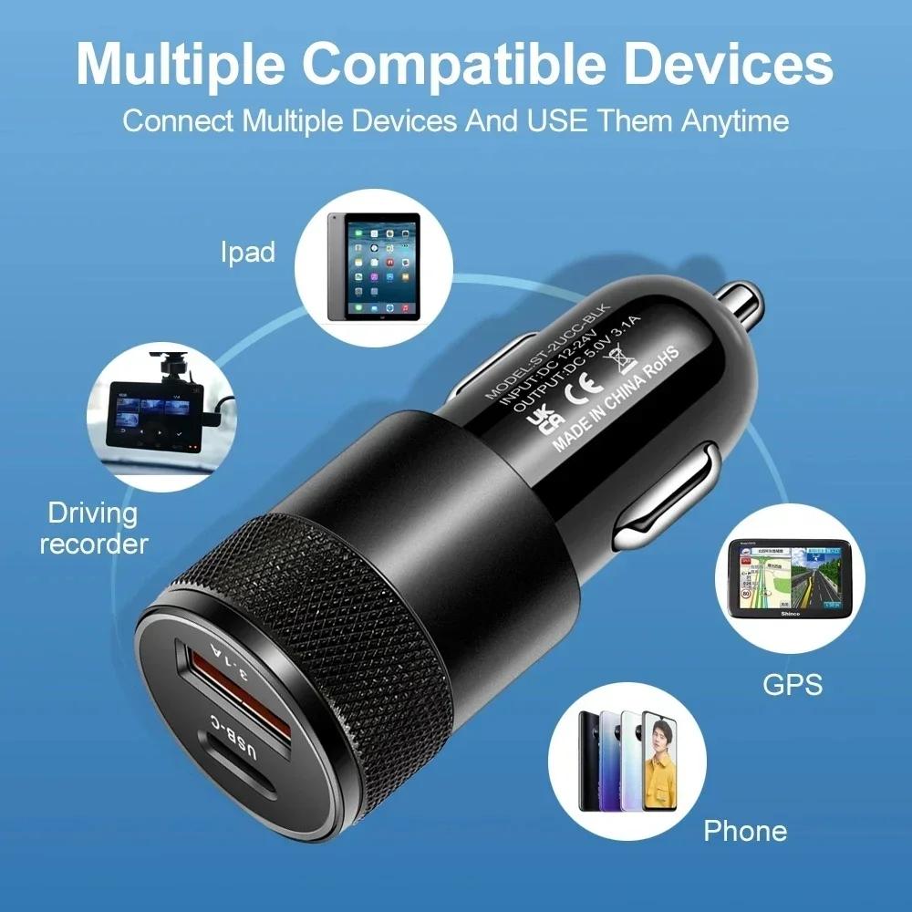 3.1A USB Car Charger Type C Fast Charging Phone Adapter For Xiaomi Huawei PD Phone Charger Adapter Socket Cigarette Lighter