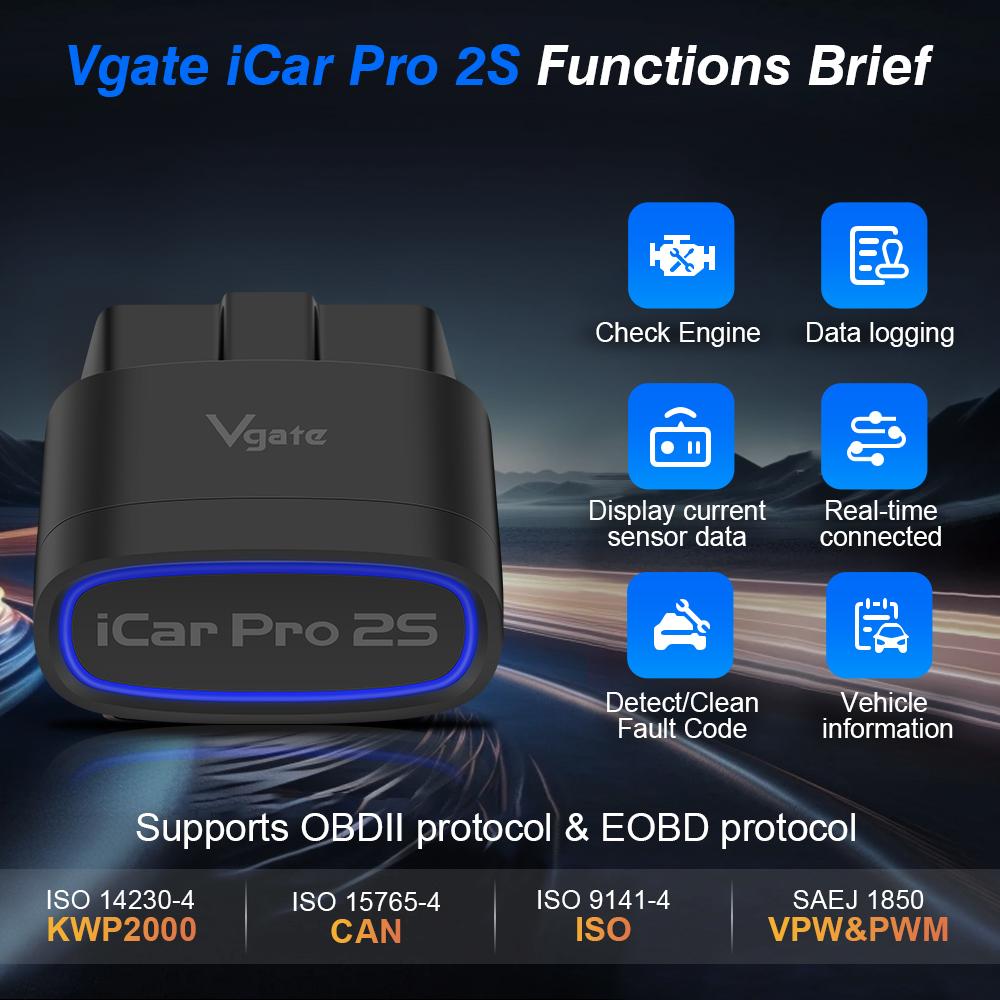 Vgate ICar Pro 2S ELM327 Bluetooth 5.3 V2.3 Car OBD Scanner Upgraded EV Auto Diagnostic Tool BimmerCode for IOS Android PC