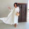 Elegant White Floral Embroidered Abaya Coat - Modern Middle Eastern Fashion