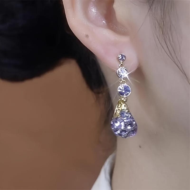 Elegant Purple Zircon Basket Drop Earrings Vintage-Inspired Perfect for Casual Attire & Gifting