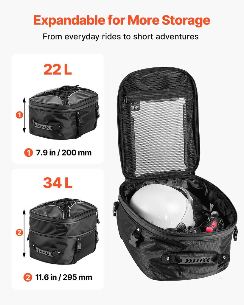 Motorcycle Tail Bag, 22-34 L Expandable Motorcycle Rear Seat Bag with Waterproof Rain Cover, Outdoor Sports Motorbike Luggage Storage Backpack Handbag