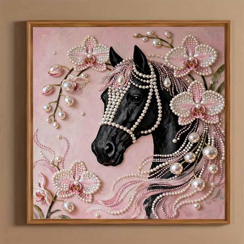 Black Horse Full 5D DIY Pearl Gem Art Diamond Painting Kits for Adults/Beginners Gift Idea Home Decor 11.81x11.81in