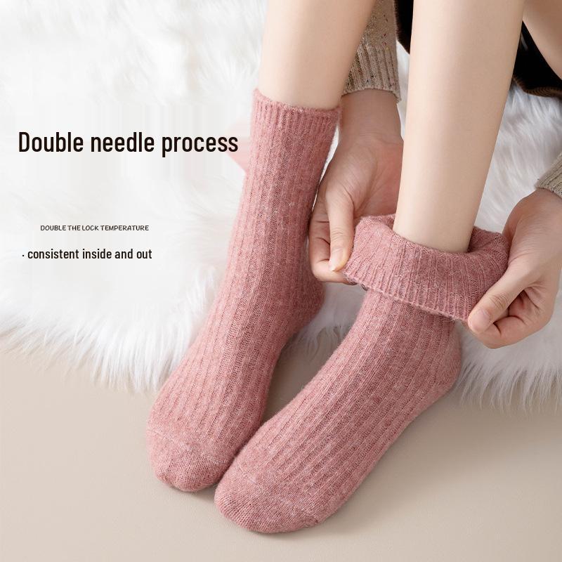 Women's Wool Cashmere Mid-Calf Socks, Thickened & Warm for Autumn/Winter, Non-Bulky, Ideal for Postpartum Care.