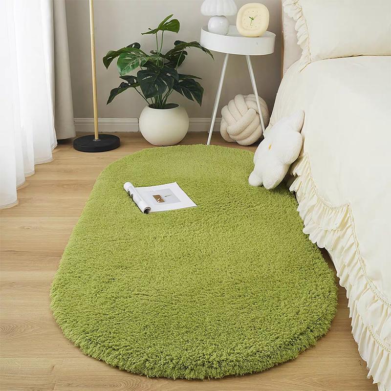 Oval Plush Carpet Thicken Living Room Rug Shaggy Warm Velvet Rug For Bedroom Solid Fuzzy Floor Mat Non-slip Washable