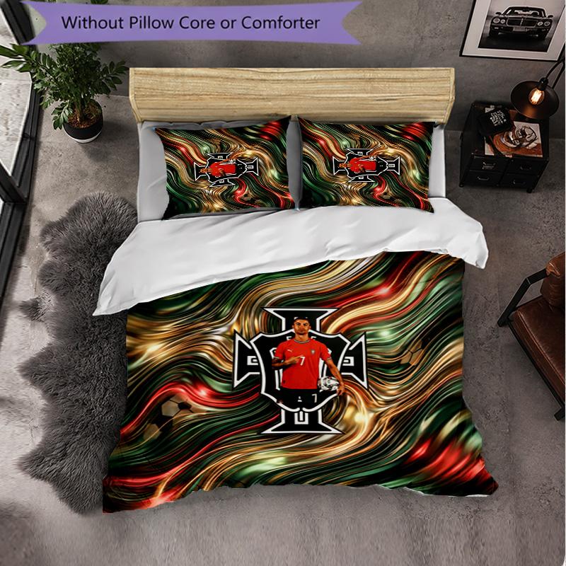 Portugal Football Pattern 3 Pieces Bedding Set Soft Microfiber Duvet Cover with Pillow Cases for Bedroom