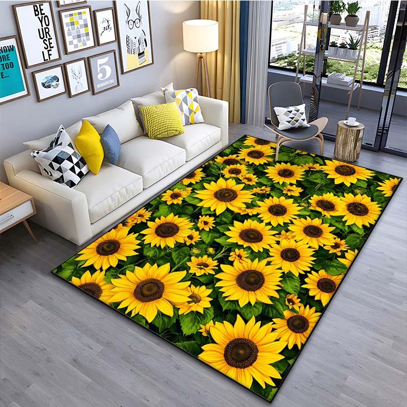 1PC Sunflower Printed Carpet for Living Room Bedroom Bedside Bathroom Floor Mat Area Rugged Sofa Mat Home Decor Large Size
