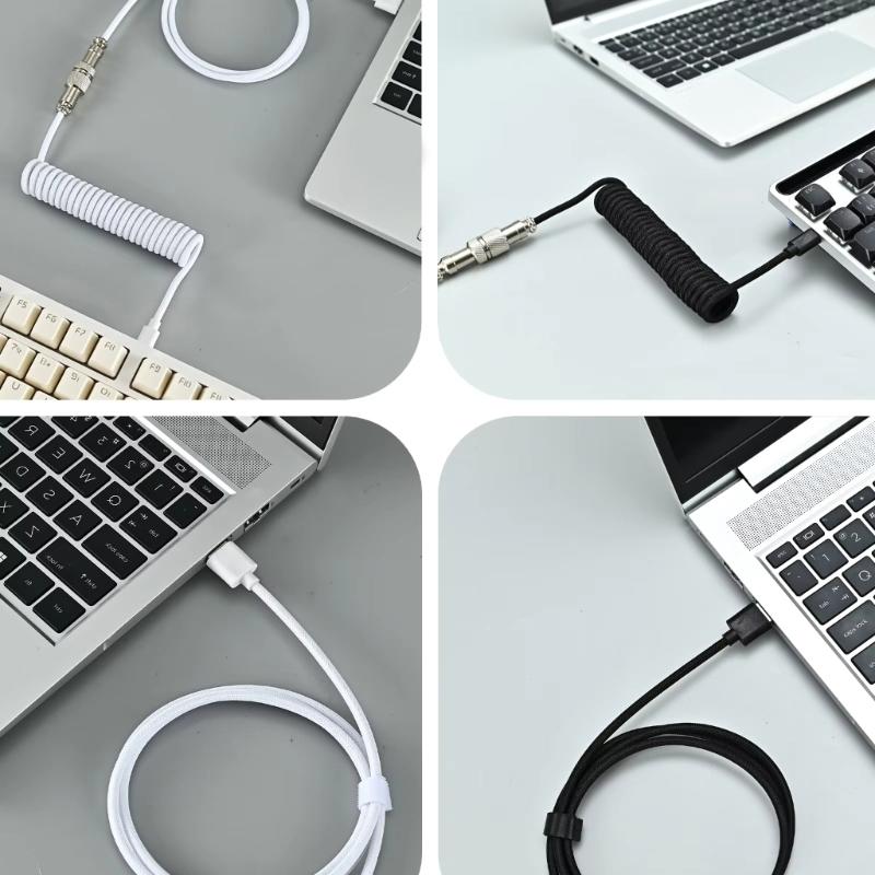 Coiled USB C Keyboards Cable Braided Detachable Aviation Type C Mechanical Keyboards Cable 1.6M