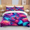 Neon Romantic Butterfly Roses Print Bedding Set Duvet Cover 1 Duvet Cover 2 Pillowcases Adult and Children Bedding Set Luxury