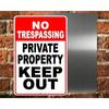 Home Defender Security Keep Out Sign - Weatherproof Aluminum "No Trespassing" + Reflective Stripes Outdoor Protection Marker
