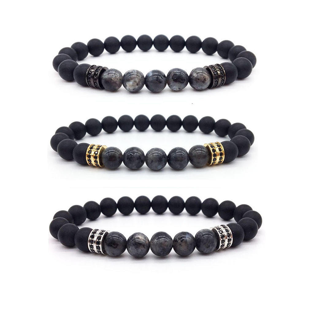 Mens Geometric Black Obsidian Copper Micro Zircon Bracelet With Elastic Fit For Fashion Accessory