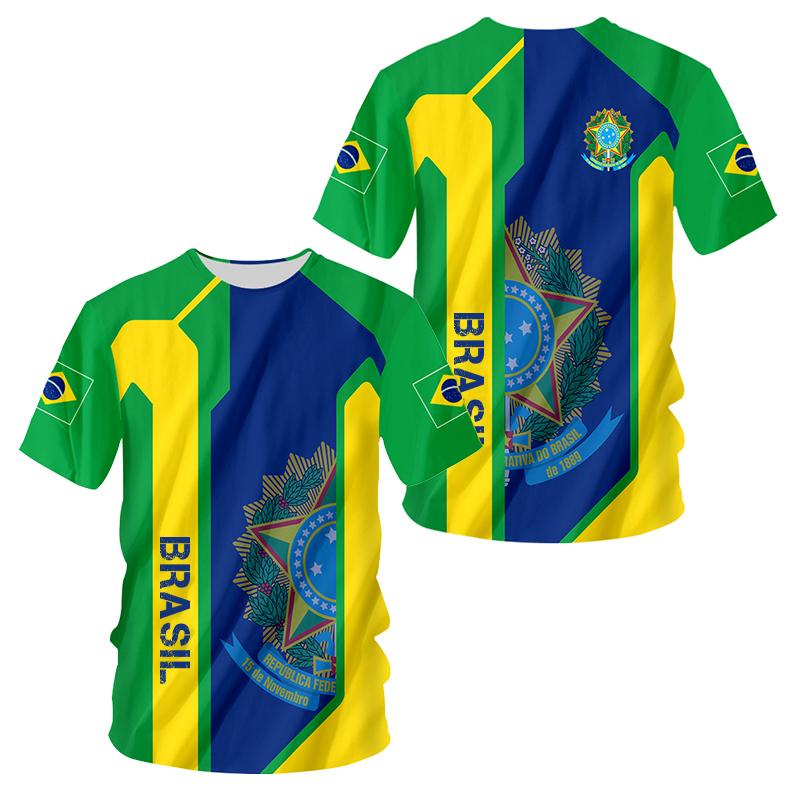 Tshirts 3D Print Brazil Flag National Emblem Summer T Shirt Fashion Kids Casual Boys Girls Round Neck Tshirt Tops Tee Clothes