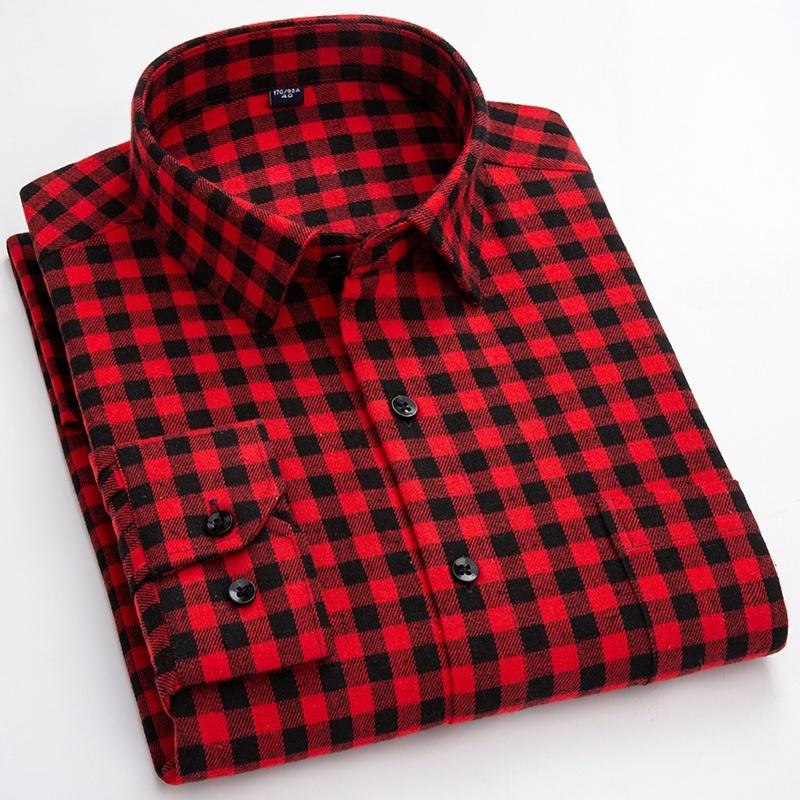 New 100% Pure Cotton Shirt Men's Plaid Shirt Long Sleeve Regular Fit Men Casual Soft Comfortable Flannel Social Shirts S-4XL