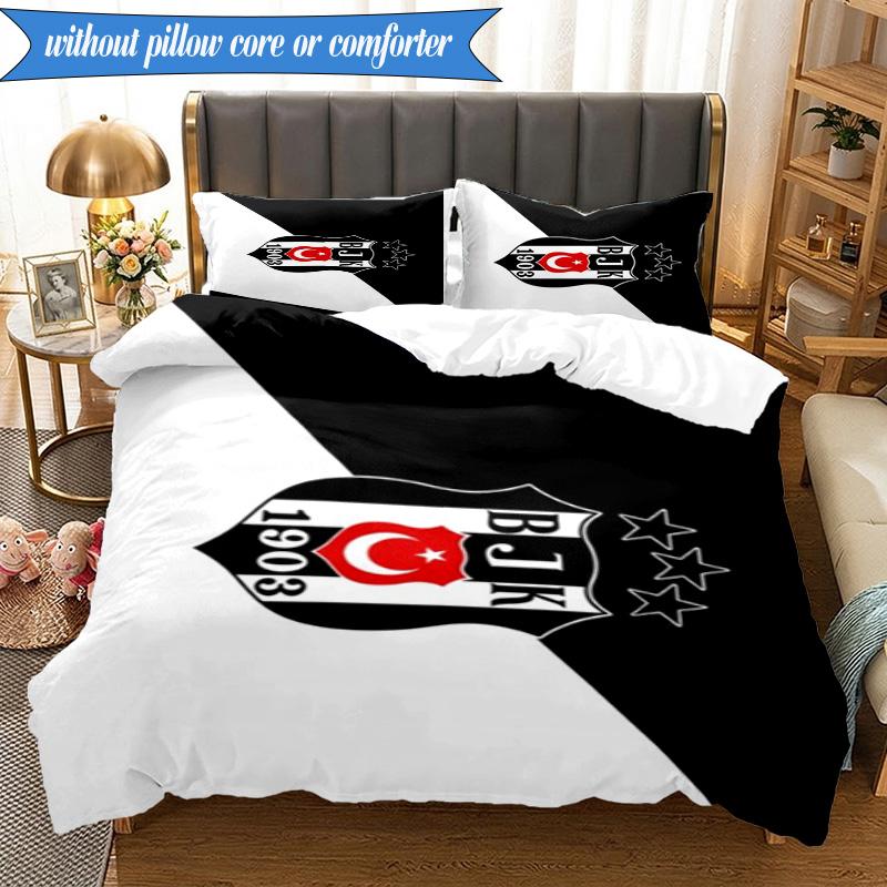 3PCS Besiktas Istanbul Football Club Bedding Set 2D Printing (Includes 1 Duvet Cover + 2 Pillowcases Coreless), Bedroom decor,Fan gift
