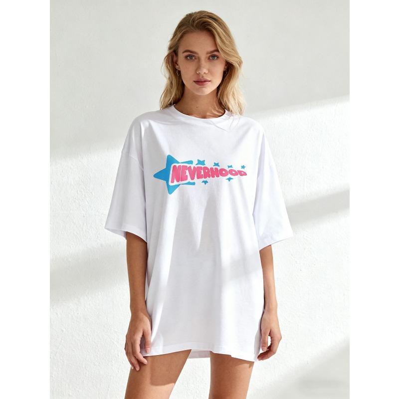 Czarny T-shirt Oversize z Graficznym Nadrukiem Neverhood do Noszenia na Co Dzień