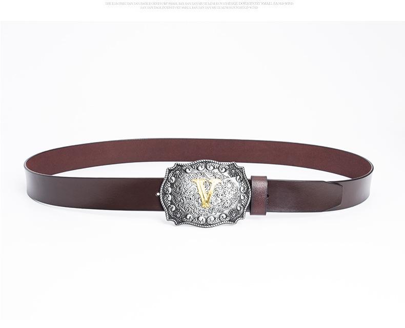 Western Cowboy Zinc Alloy Buckle Cowhide Patterned Elastic Belt for Men - Retro Knight Style
