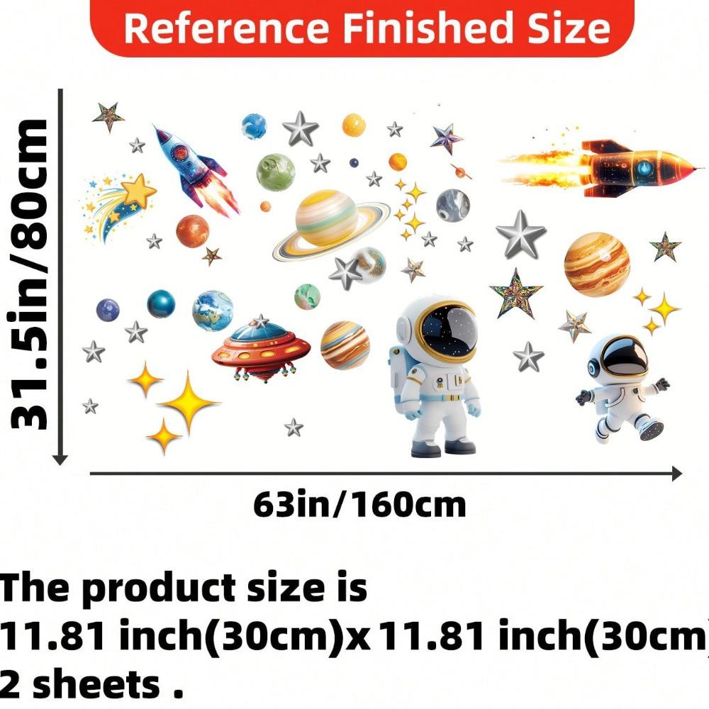 Solar System Kids Wall Stickers, Astronaut Stars Wall Decals, Decor for Baby Boy Girl Room Bedroom Living Room Classroom
