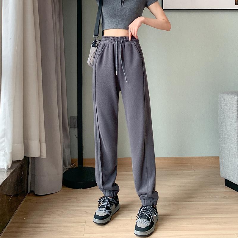 

Флисовые спортивные штаны женские осень и зима новые свободные повседневные брюки маленький человек завязанные ноги серые спортивные штаны тренд XXL