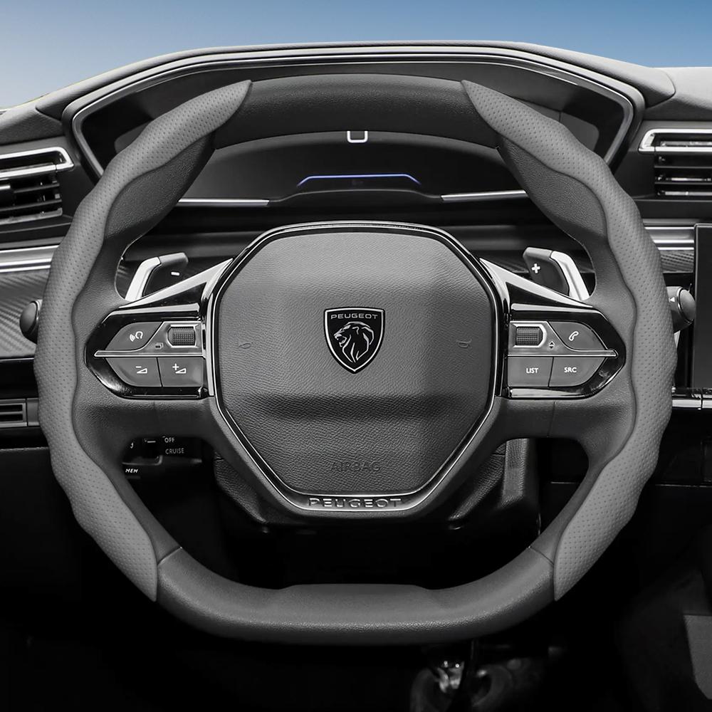 Lenkradbezug für Peugeot, Sportliches Wellendesign, Atmungsaktives Leder, Segmentiert, Rutschfest, Schweißabsorbierend
