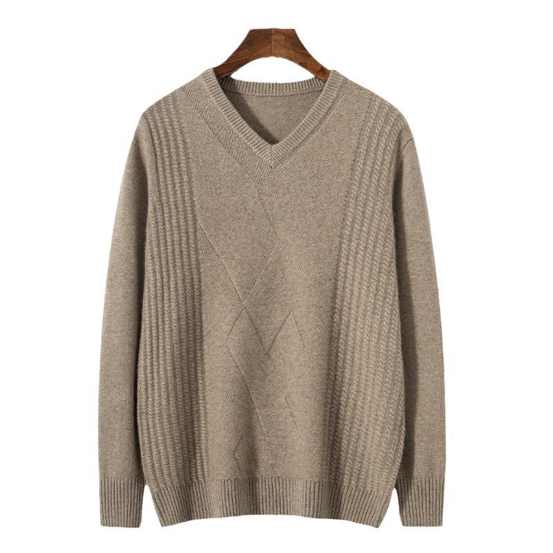 Men's Thickened V-neck Cashmere Sweater - Business Casual Autumn/Winter Jumper