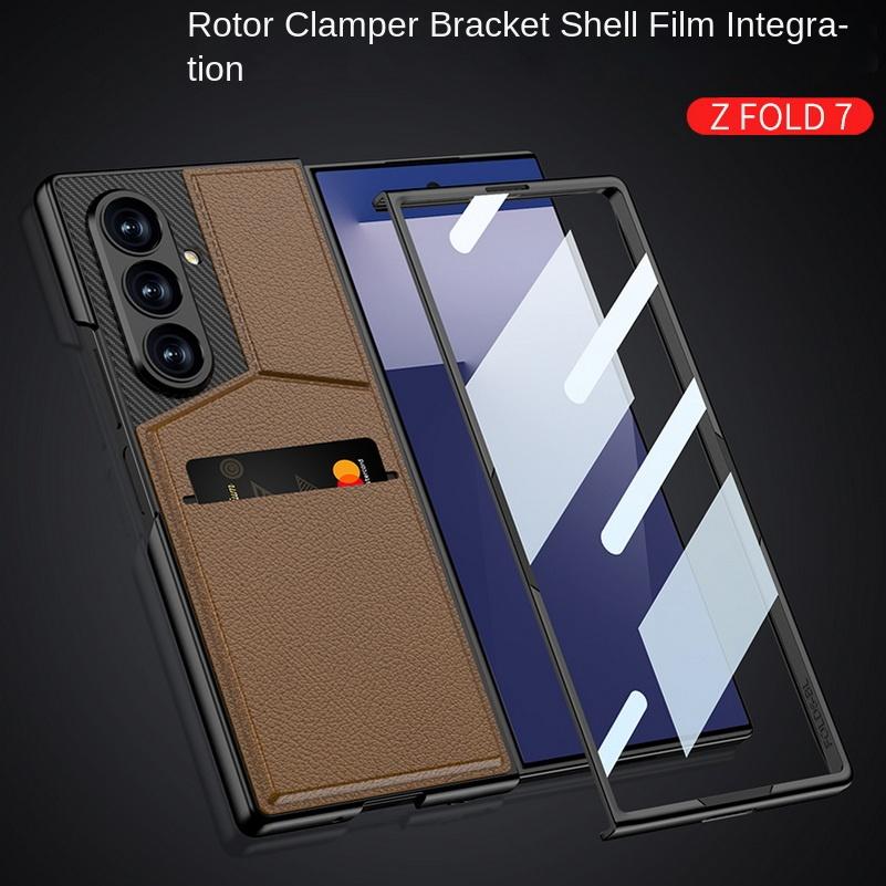 Leather Stand Holder with Credit Card Slot Glass Protector Phone Case for Samsung Z Fold 7 Galaxy Z Fold7 Lens Protect Cover