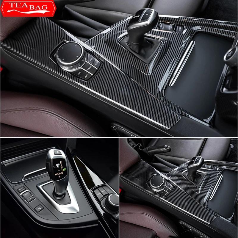 Carbon Fiber Pattern Car Stickers Gear Shift Panel Cover Interior Trim For BMW F30 F31 F32 F36 3 4 Series 2013-