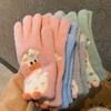 1 Pair Women Giraffe Knitted Gloves Winter Warm Thick Yarn Touchscreen Gloves Outdoor Cycling Cold Weather Five-Finger Thermal Gloves