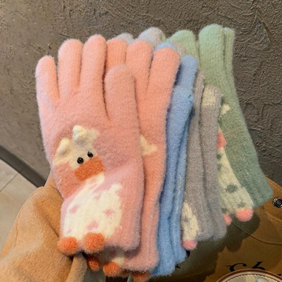1 Pair Women Giraffe Knitted Gloves Winter Warm Thick Yarn Touchscreen Gloves Outdoor Cycling Cold Weather Five-Finger Thermal Gloves